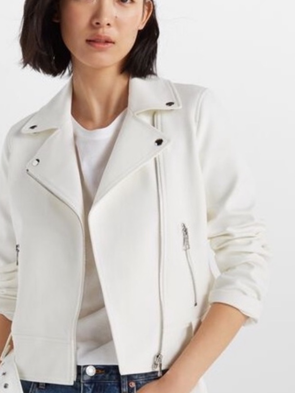 Club Monaco White Moto Jacket XS Asymmetrical Zip Cropped Biker
